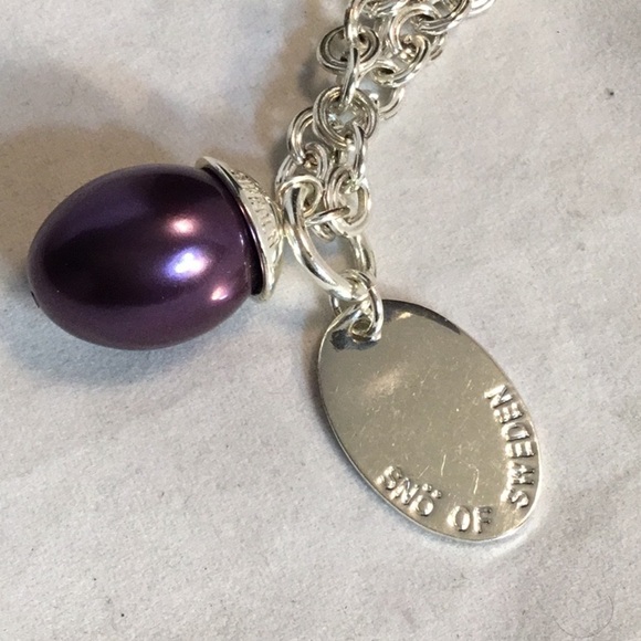 SNO OF SWEDEN LONG SILVER & PURPLE STONES/ PEARL NECKLACE - Picture 2 of 4